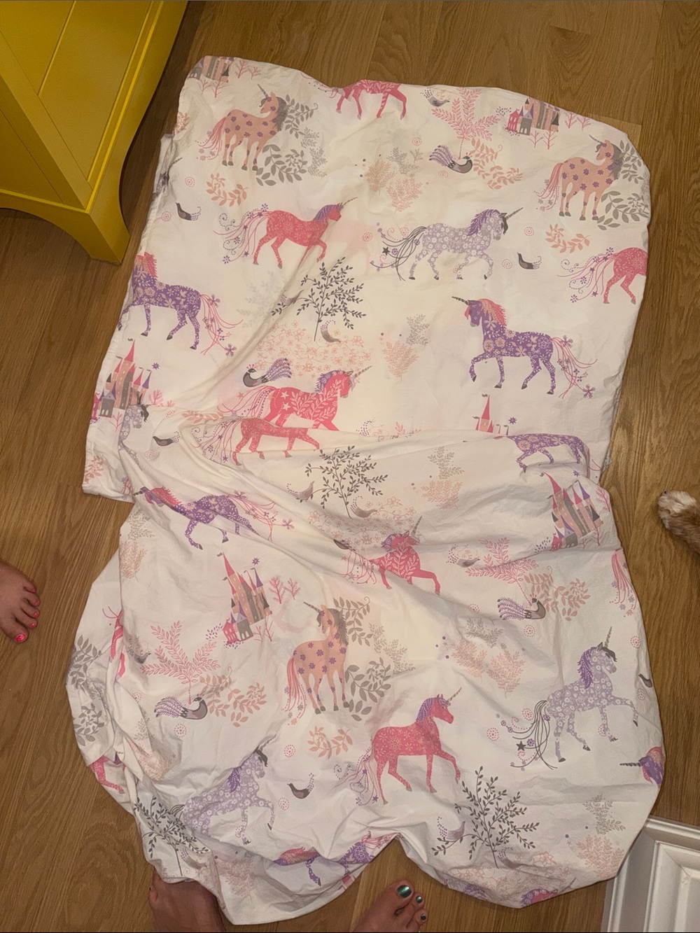 The Company Store Pink & Purple Unicorn Duvet Cover and fitted sheet